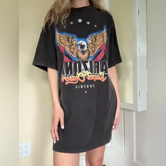 Princess Polly Black Graphic T-Shirt Dress with Eagle Design - Picture 6 of 9